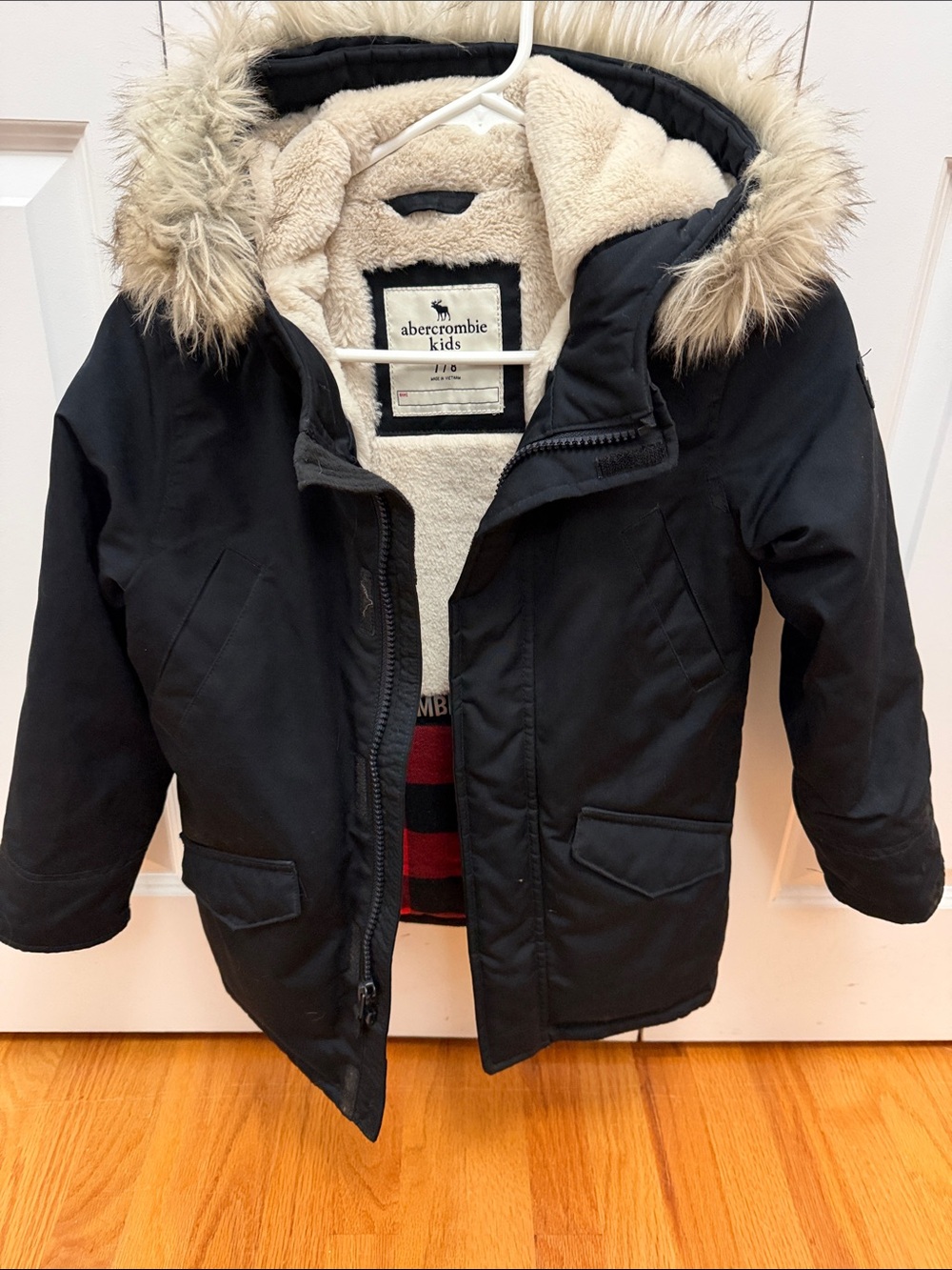 abercrombie kids Black Puffer Parka with Faux-Fur Hood Trim
